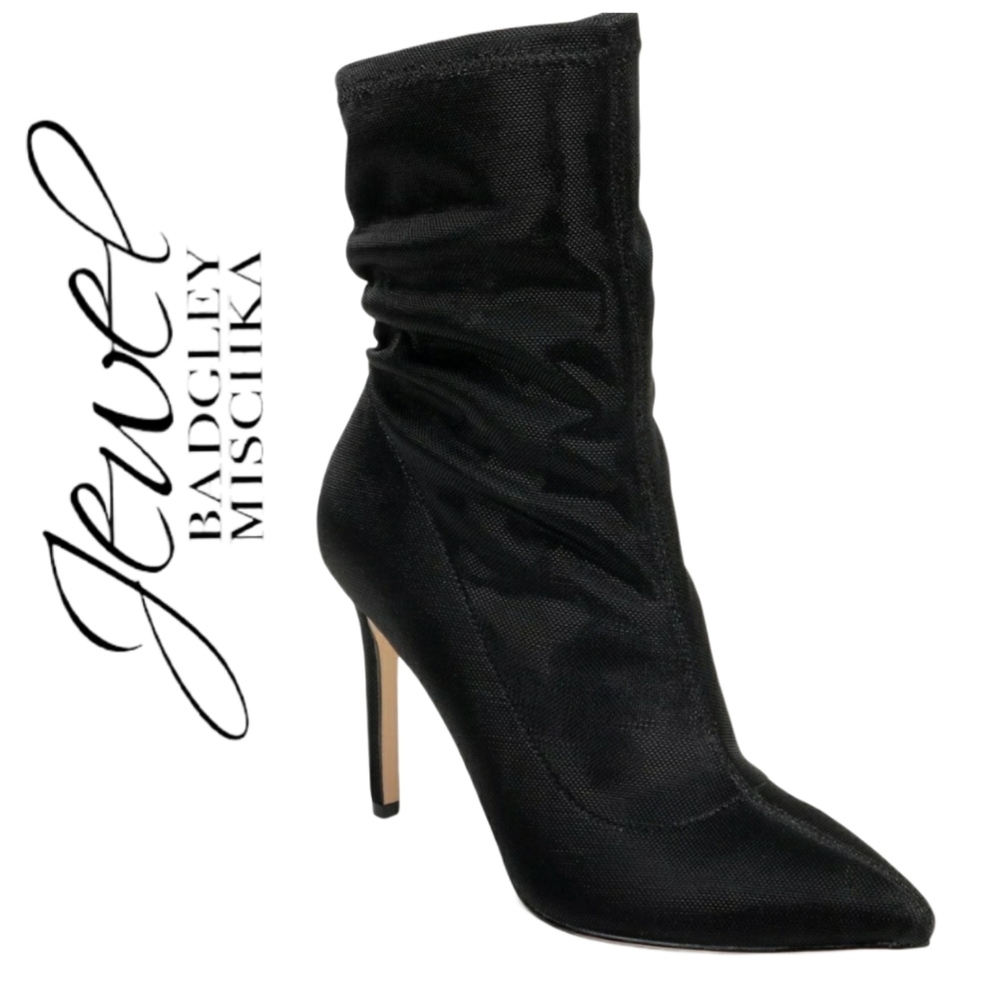 Black Shimmery Pointed Toe High Heel Slouch Dress Boots Jewel Badgley Mischka.